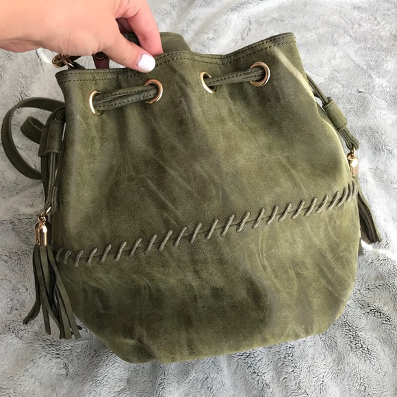 JustFab Handbags - sale NWOT JustFab Faux Suede Drawstring Bucket Bag